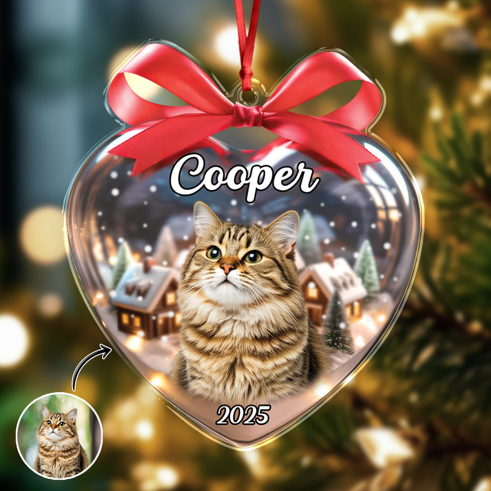 Custom Cat Photo Heart Shaped Acrylic Ornament Christmas Gift For Cat Lovers CH07 899488