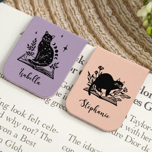 Personalized Bookish Floral Magic Cat Magnetic Leather Bookmark CH07 899536