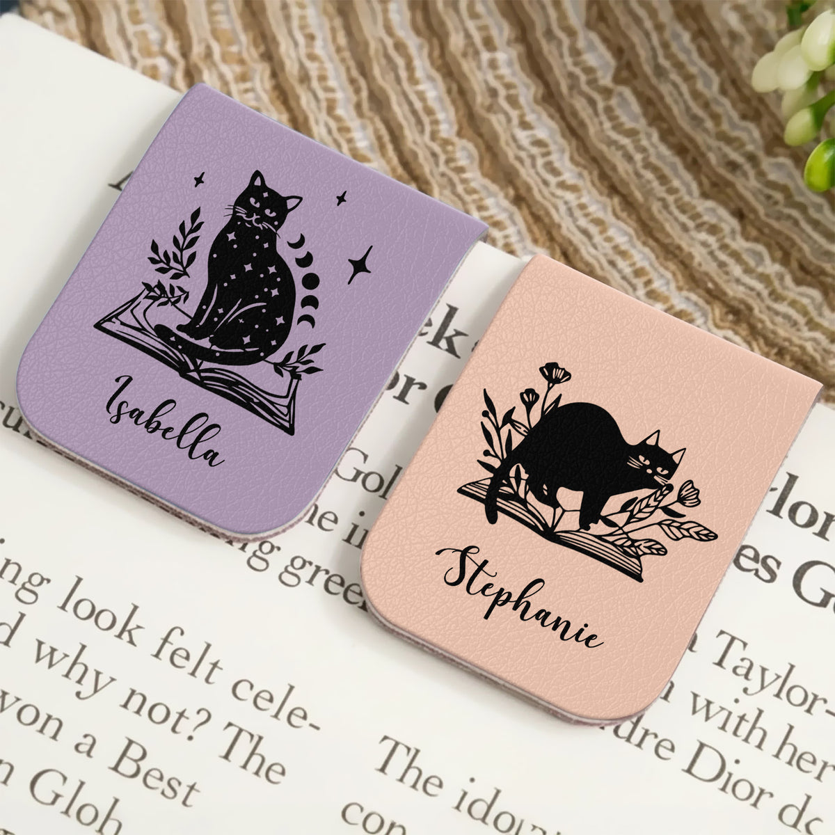 Personalized Bookish Floral Magic Cat Magnetic Leather Bookmark CH07 899536