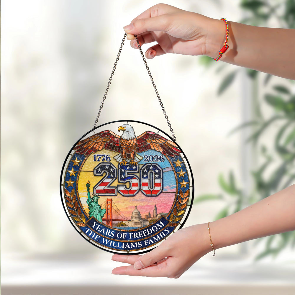Custom Family Name American Eagle 250 Years Of Freedom Stained Glass Suncatcher LM32 899281