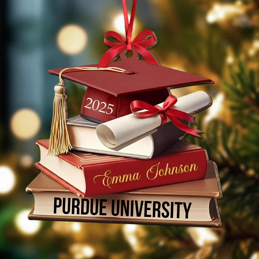 Graduation Cap With Books - Personalized Wooden Ornament Graduation Gifts LM32 897319