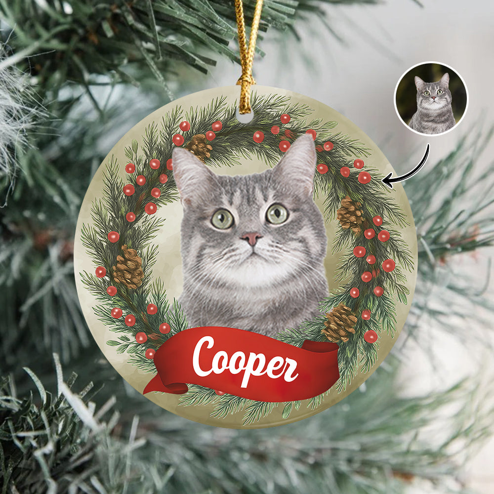 Custom Photo Cat Personalized Ceramic Ornament Christmas Gift For Cat Lovers HA75 897046