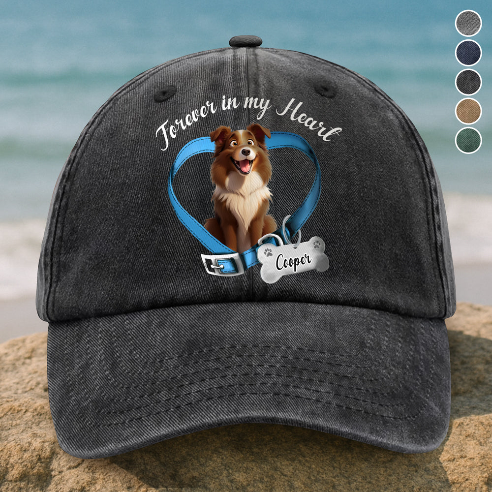 Custom Cute 3D Dog Forever In My Heart Memorial Washed Denim Baseball Cap HA75 898154