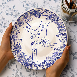 Custom Name Hands in Hands with Mama Chinoiserie Toile De Jouy Style Personalized Ceramic Plate HA75 892654