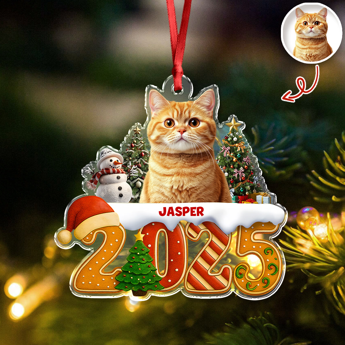 Custom Cat Christmas Cake Crew Photo - Personalized Acrylic Ornament CH07 899706
