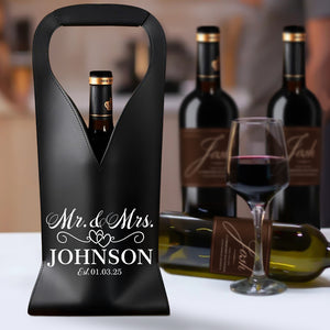 Custom Mr Mrs Leather Wine Bag Personalized Engagement Gift, Wedding Gift CH07 896538