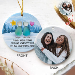 Custom Photo 2D Friendship Sea Glass Christmas Ceramic Ornament Gift For Besties HO82 900306
