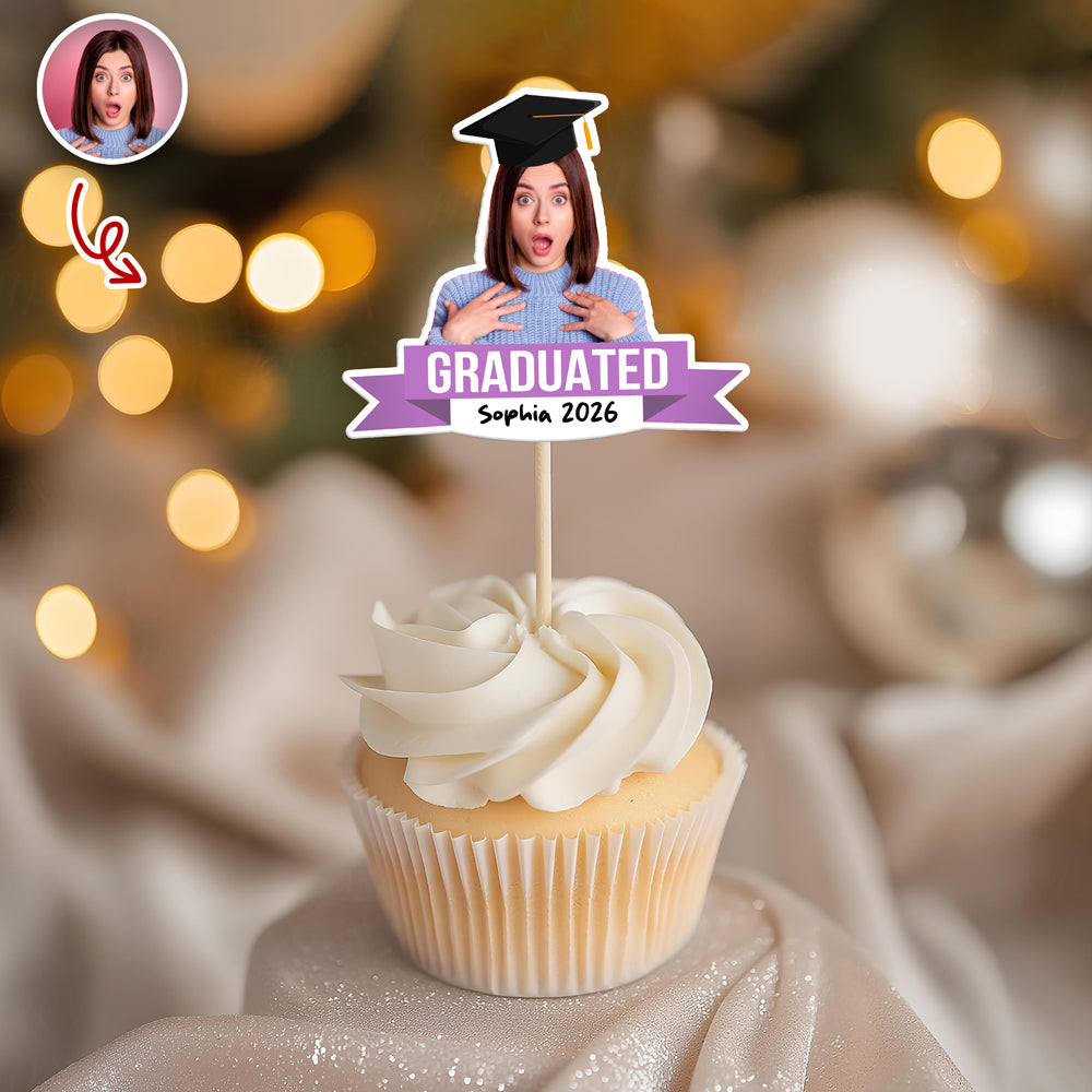 Custom Graduation Face Photo Graduated Class Of 2026 Cupcake Topper HO82 901718