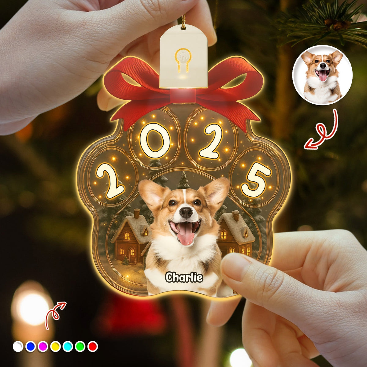 Custom Cute Dog Photo Personalized Dog Paw Christmas Led Ornament CH07 896778