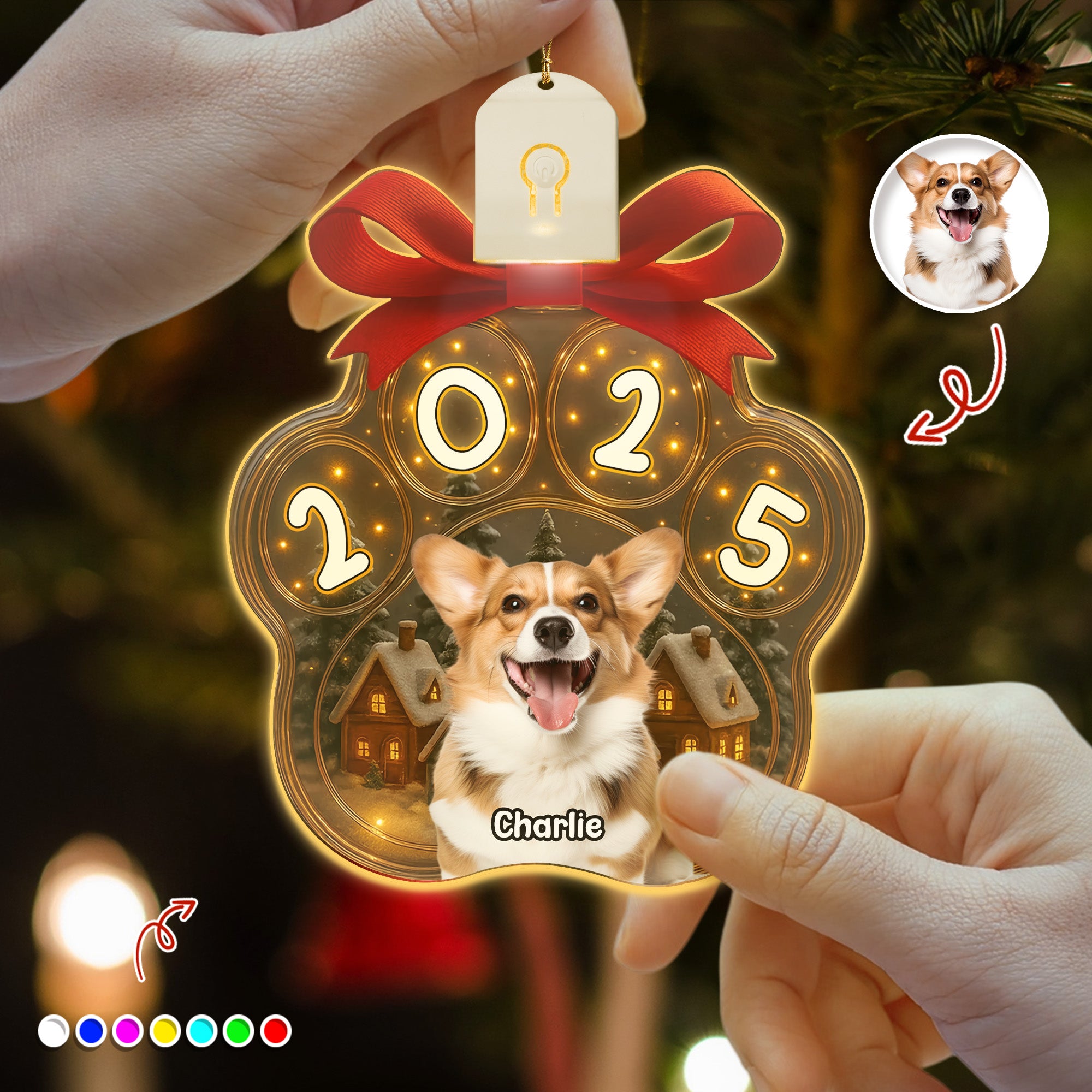 Custom Cute Dog Photo Personalized Dog Paw Christmas Led Ornament CH07 896778