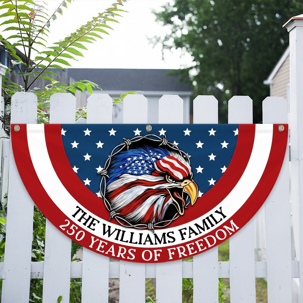 Custom Family Name American Flag 250 Years of Freedom 1776–2026 Patriotic Non-Pleated Fan Flag HO82 901334