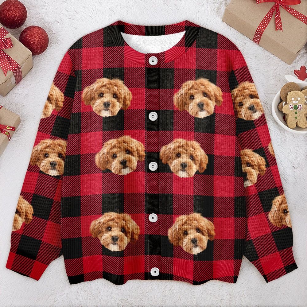 Custom Dog Face Photo With Christmas Pattern Ugly Cardigan CH07 899822