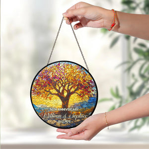 Personalized Tree of Life Stained Glass Suncatcher Anniversary Gift For Parents HA75 897106