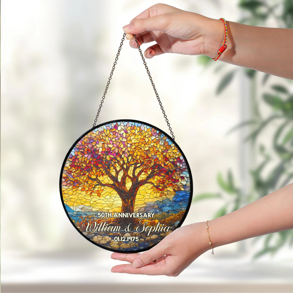 Personalized Tree of Life Stained Glass Suncatcher Anniversary Gift For Parents HA75 897106