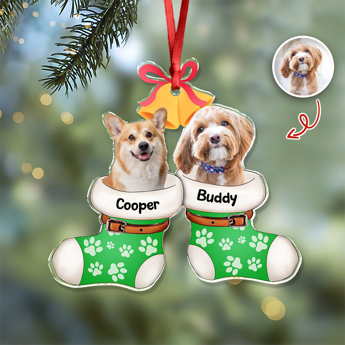 Custom Dog Photo On Stocking Acrylic Ornament For Christmas TH10 894391