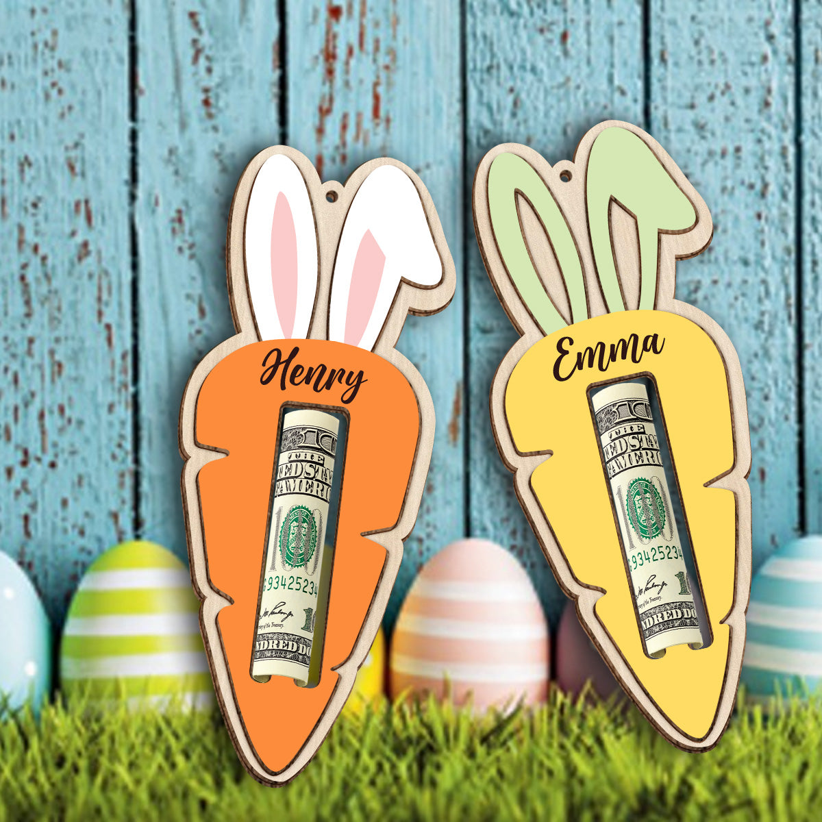 Custom Name Easter Carrot Wood Money Holder Ornament CH07 910470