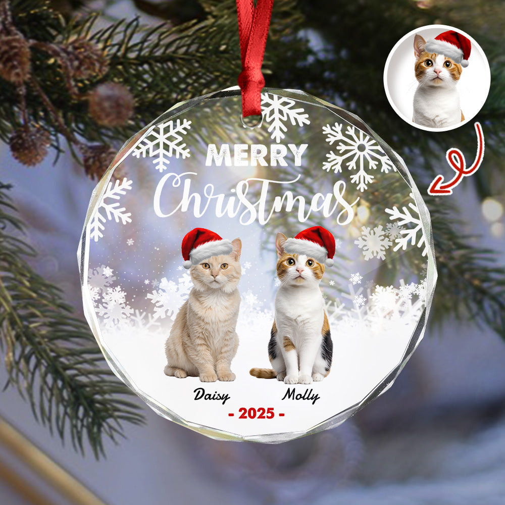 Custom Photo Meowy Christmas Glass Ornament For Cat Lovers HA75 897488