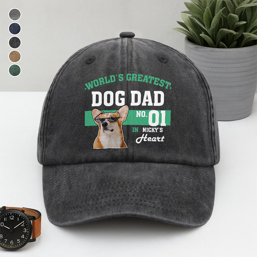 Custom Photo World's Greatest Dog Mom No.1 Washed Denim Baseball Cap LM32 895565