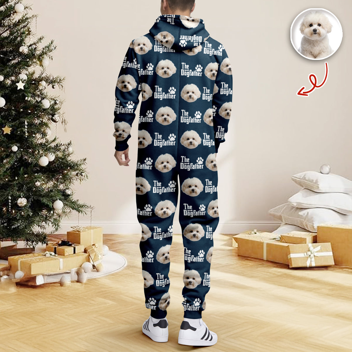 Custom Puppy Photo The Dog Father with Pawprints Design Onesie Pajamas LM32 897209