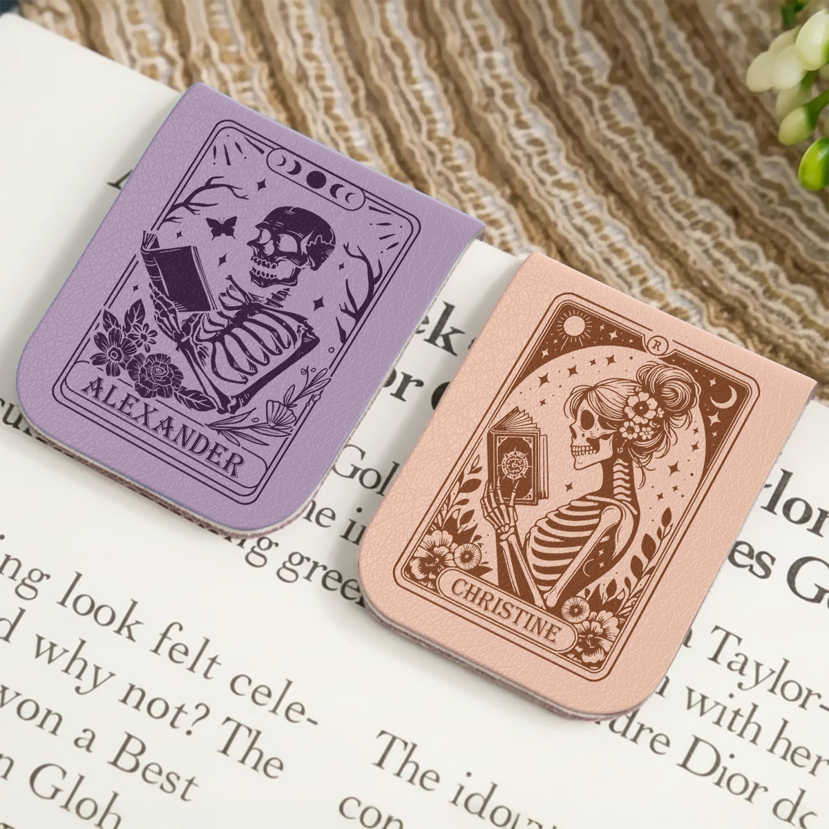 Floral Skeleton Read Till Death - Personalized Leather Magnetic Bookmark CH07 899534
