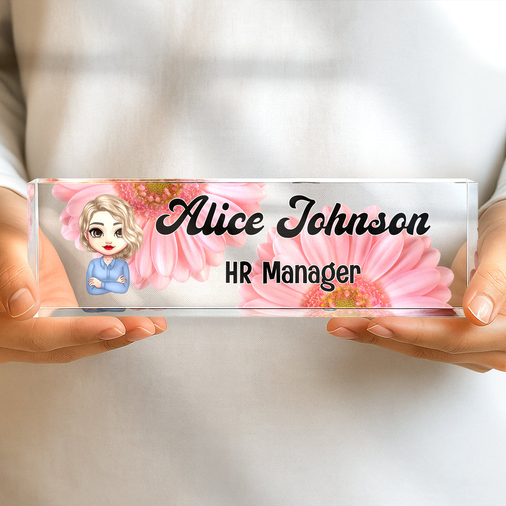 Personalized Daisy Flowers Acrylic Desk Name Plate Gift for Teacher, Colleagues, Coworkers HA75 892744