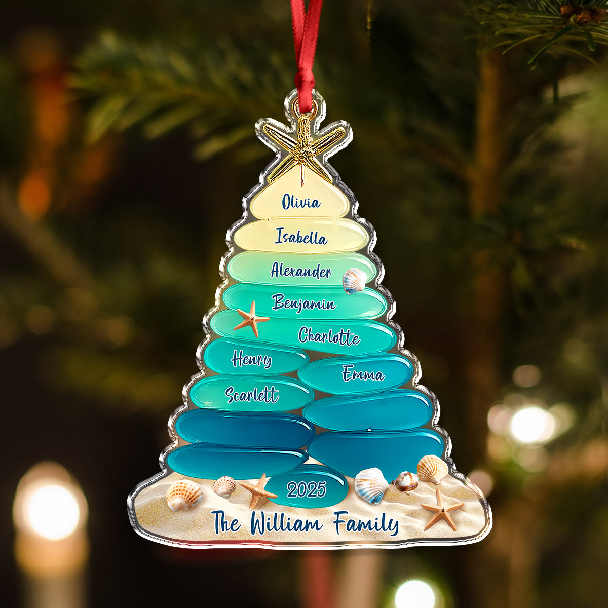 Custom family Name Sea Glass Family Tree 2D Flat Acrylic Ornament CH07 899860