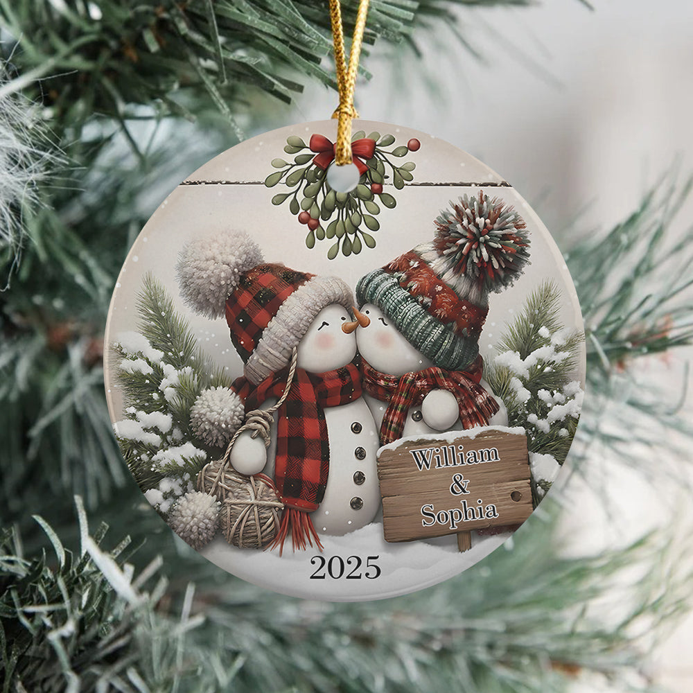 Personalized Kissing Snowman Couple Ceramic Ornament HA75 897220