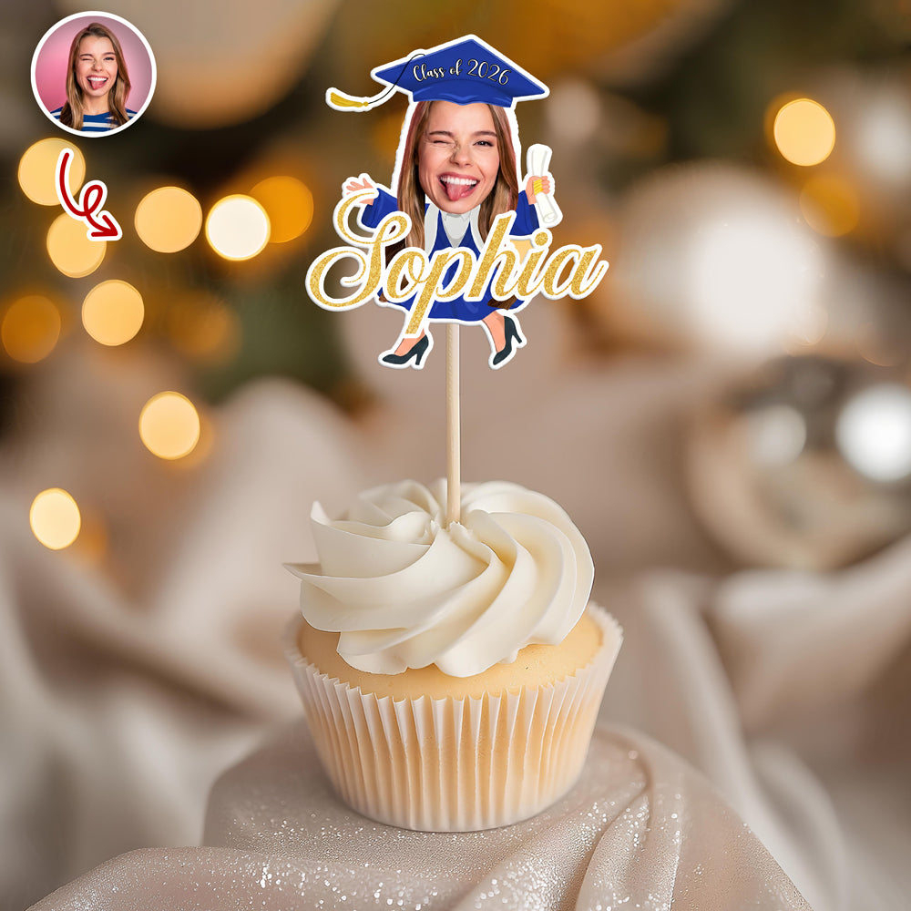 Custom Face Graduation Cupcake Topper - Congrats Grad Party Favors, Senior Cake Decor HO82 901496