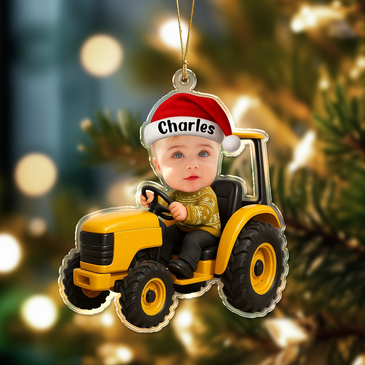 Custom Photo 3D Effect Little Boy With Excavator Acrylic Ornament Christmas Gift For Family LM32 895813