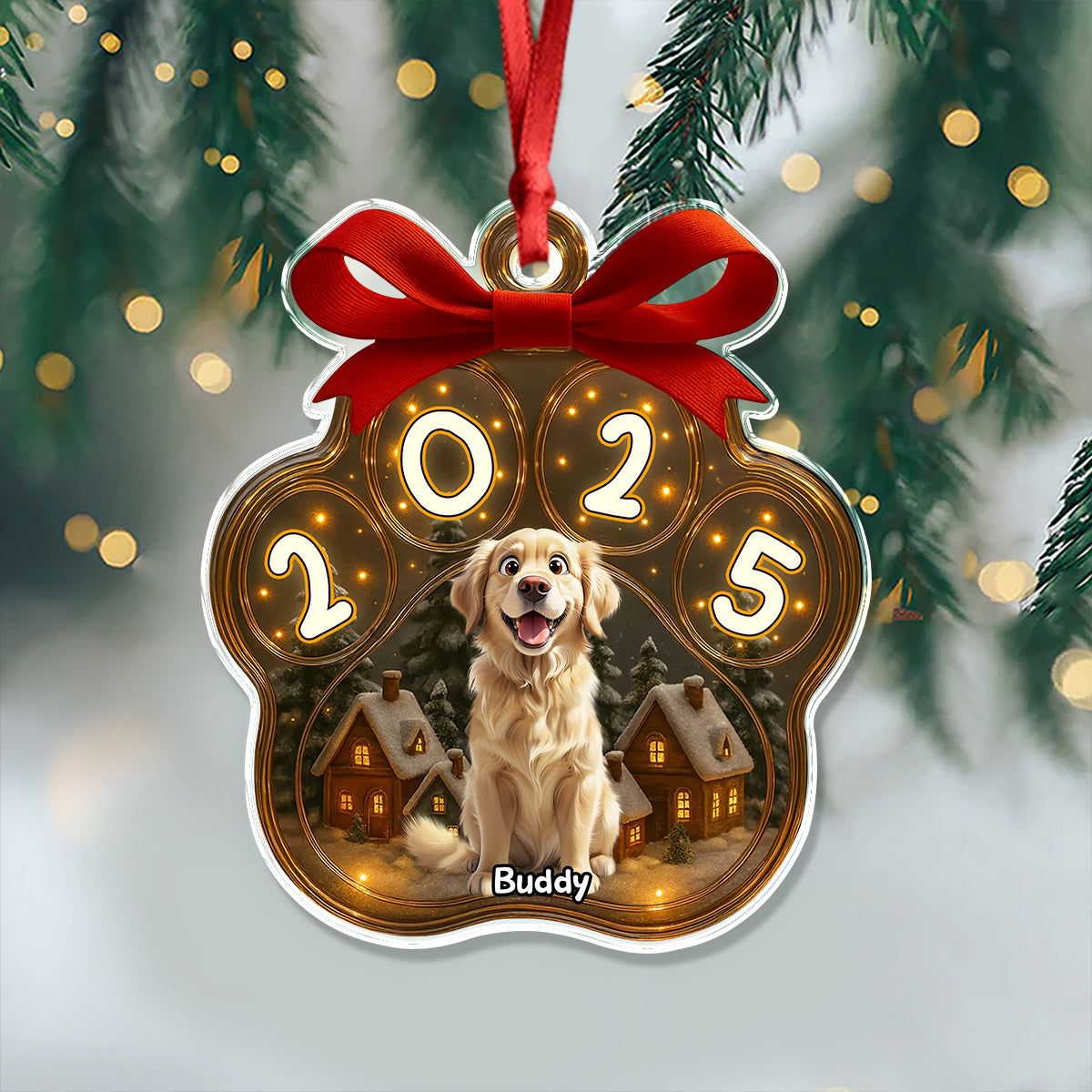 Personalized Cute Dog Paw Christmas Acrylic Ornament HA75 897570