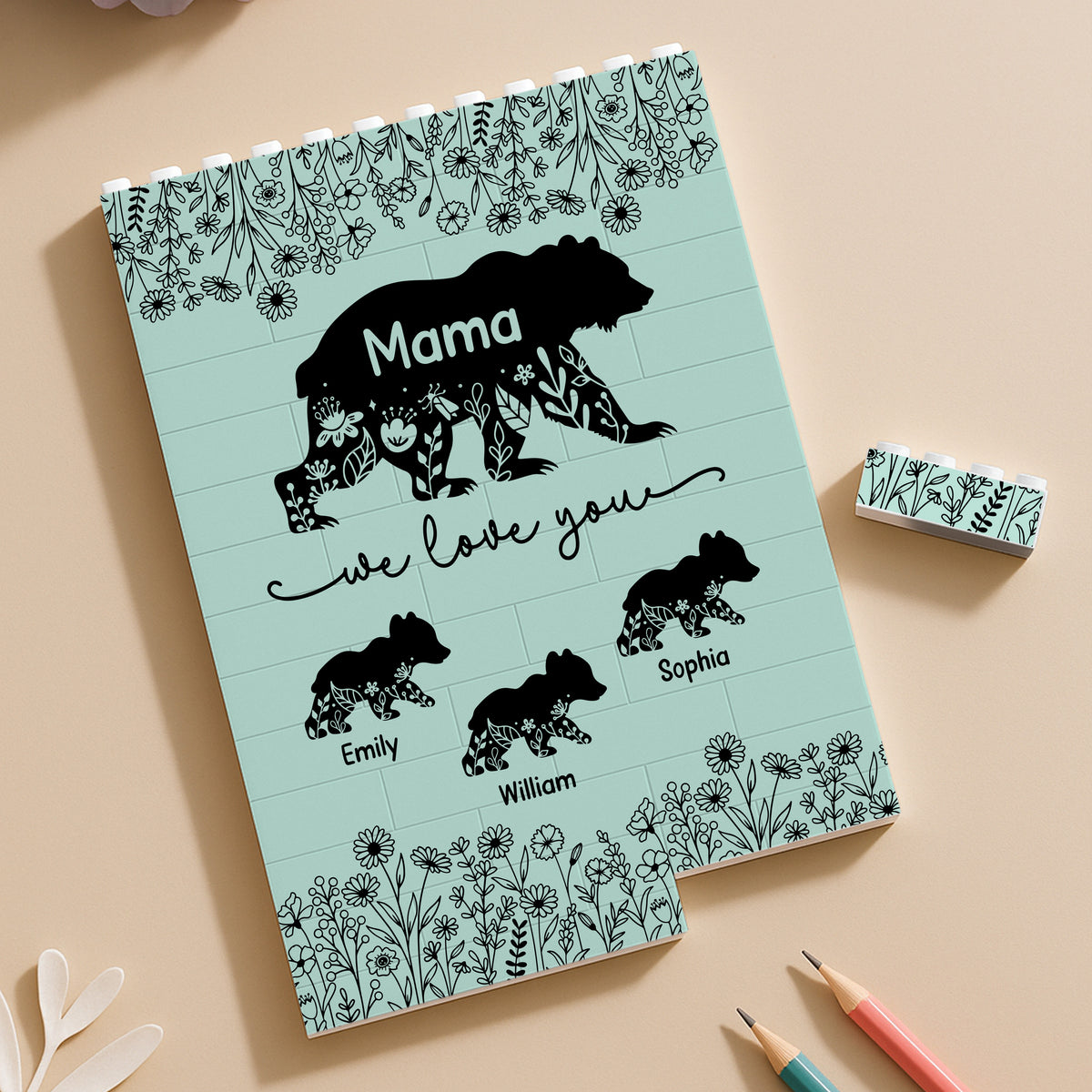 Personalized Floral Mama Bear Building Brick Blocks Mother's Day Gift HA75 920652