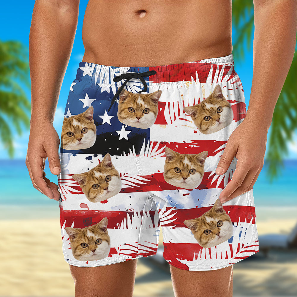 Custom Photo Dog Cat US Flag Tropical Summer Beach Shorts HA75 892584