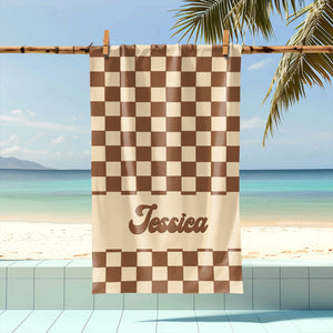 Personalized Name Checkered Pattern Beach Towels Vacation Gift HO82 894236