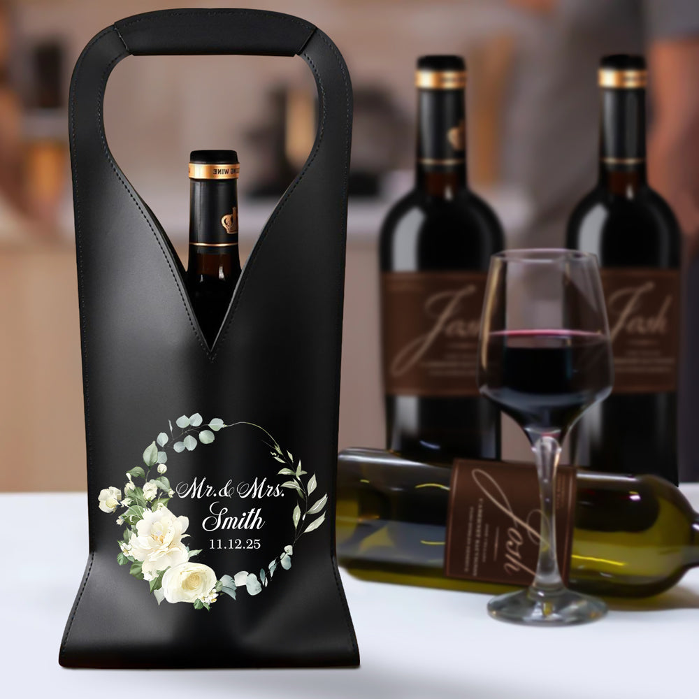 Custom Mr Mrs Personalized Wedding Leather Wine Bag Engagement Gift, Wedding Gift CH07 896534