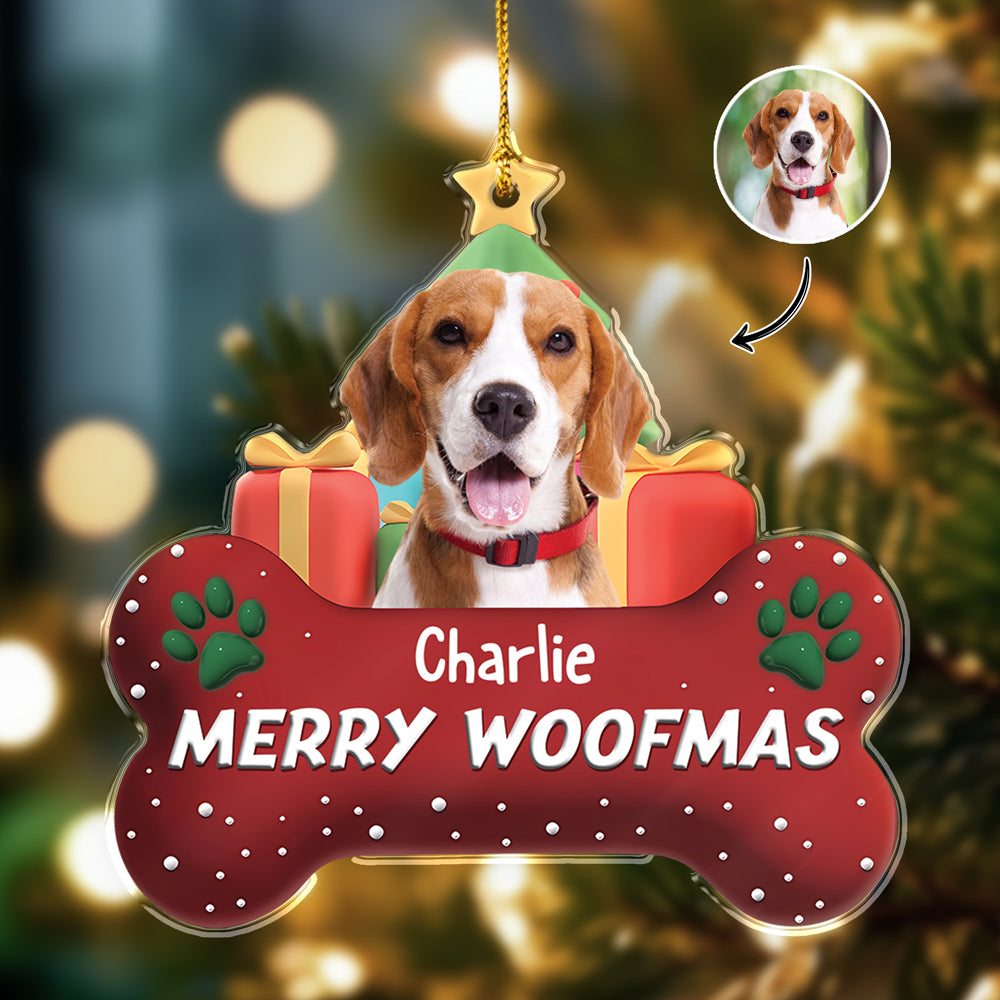 Custom Photo Dog Merry Woofmas Acrylic Ornament HA75 897560