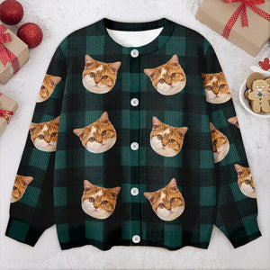 Custom Cat Face Photo With Christmas Pattern Ugly Cardigan CH07 899824