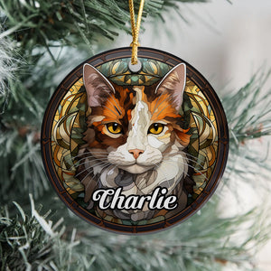 Custom Cat Stained Glass Style Christmas Ceramic Ornament TH10 896421