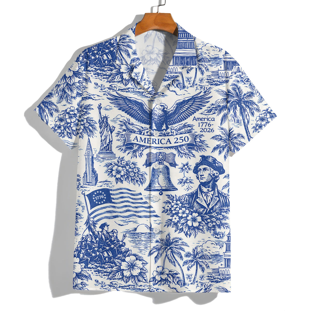 America 250th Anniversary Toile De Jouy Style Patriotic Hawaii Shirt CH07 910402