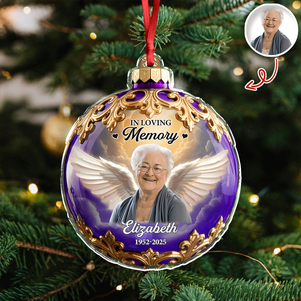 Custom Photo Forever In Our Hearts Memorial Acrylic Ornament HA75 897884