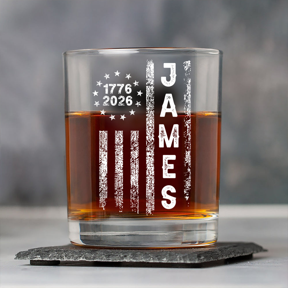 Personalized Name American 1776–2026 Flag Whiskey Glass HA75 920266
