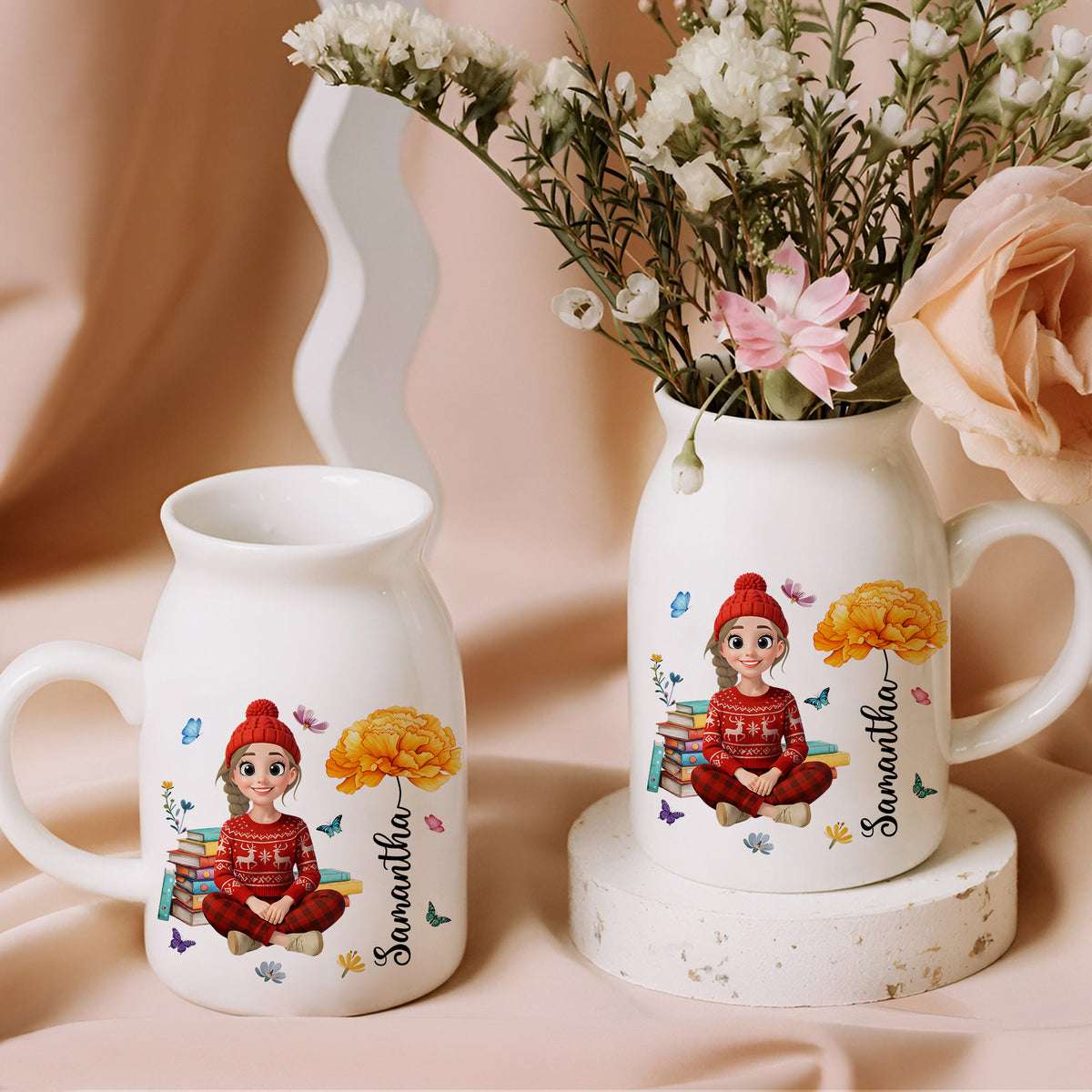 Personalized A Girl With Birth Flower Vase Gift For Book Lovers LM32 895791
