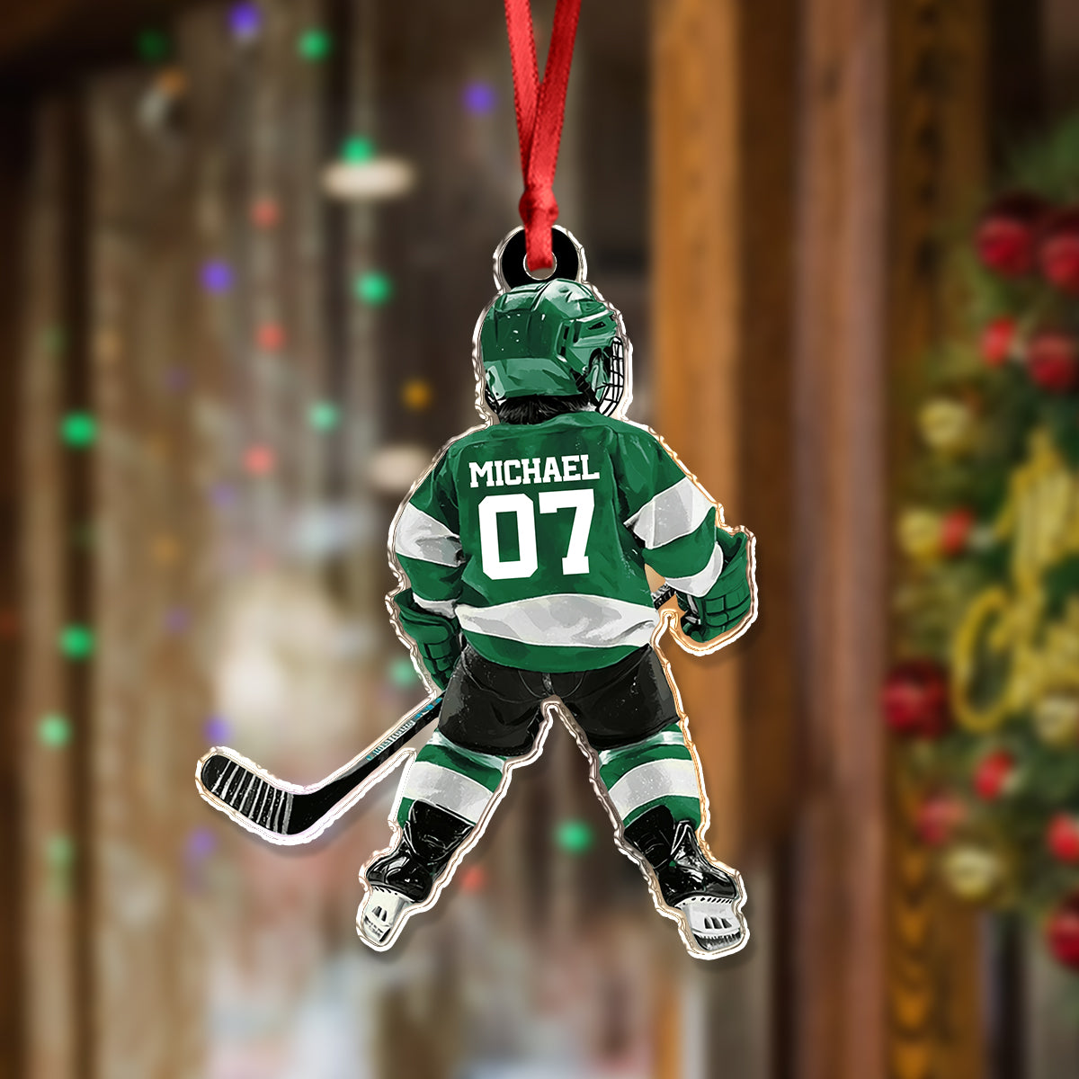 Custom Name Number Personalized Kid Hockey Player Acrylic Ornament HA75 897874
