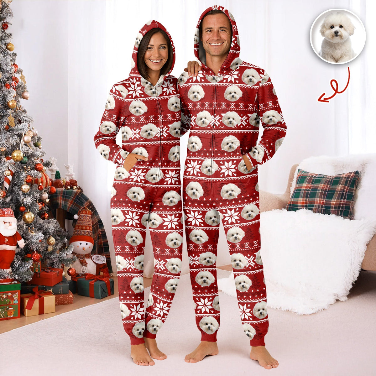 Custom Dog Photo May Your Christmas Be Furry And Bright Onesie Pajamas HO82 900396
