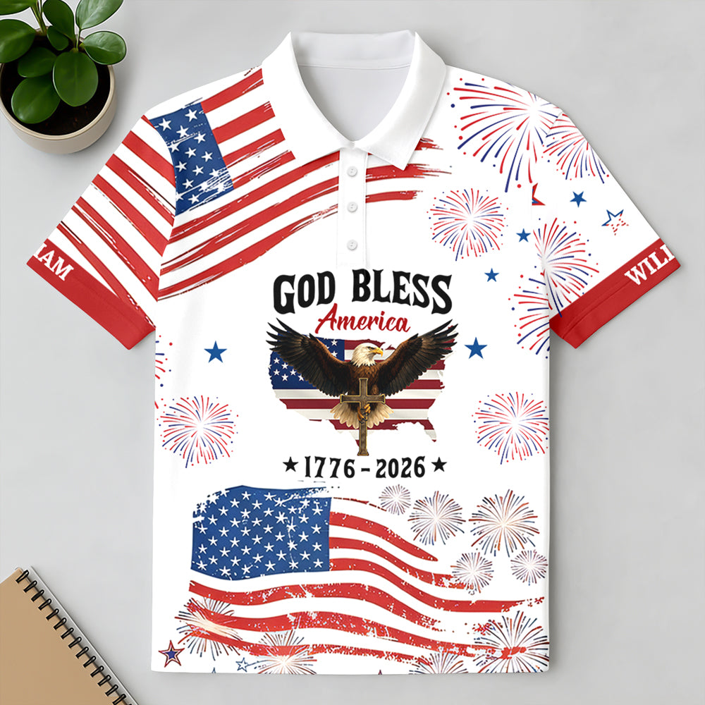 Custom Name God Bless America 1776-2026 Polo Shirt TH10 169273