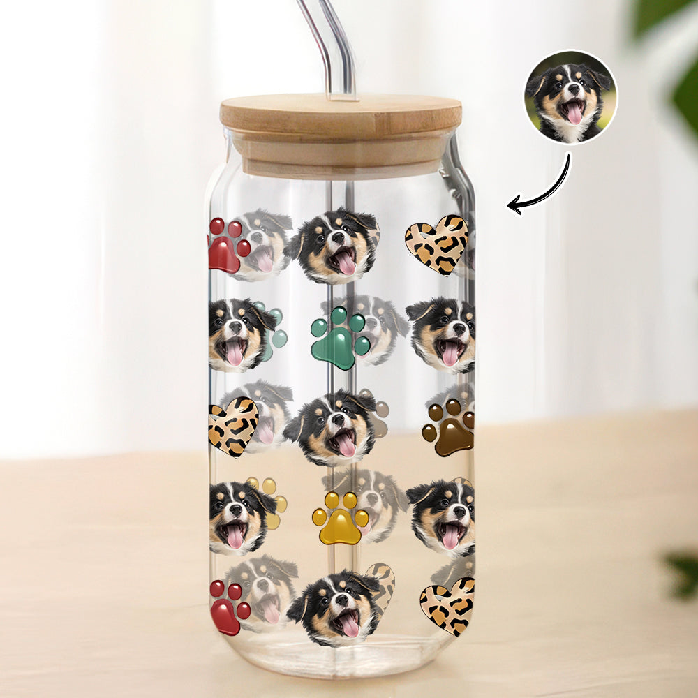 Custom Dog Cat Pet Photo Glass Can With Lid Gift for Pet Lovers HA75 898296