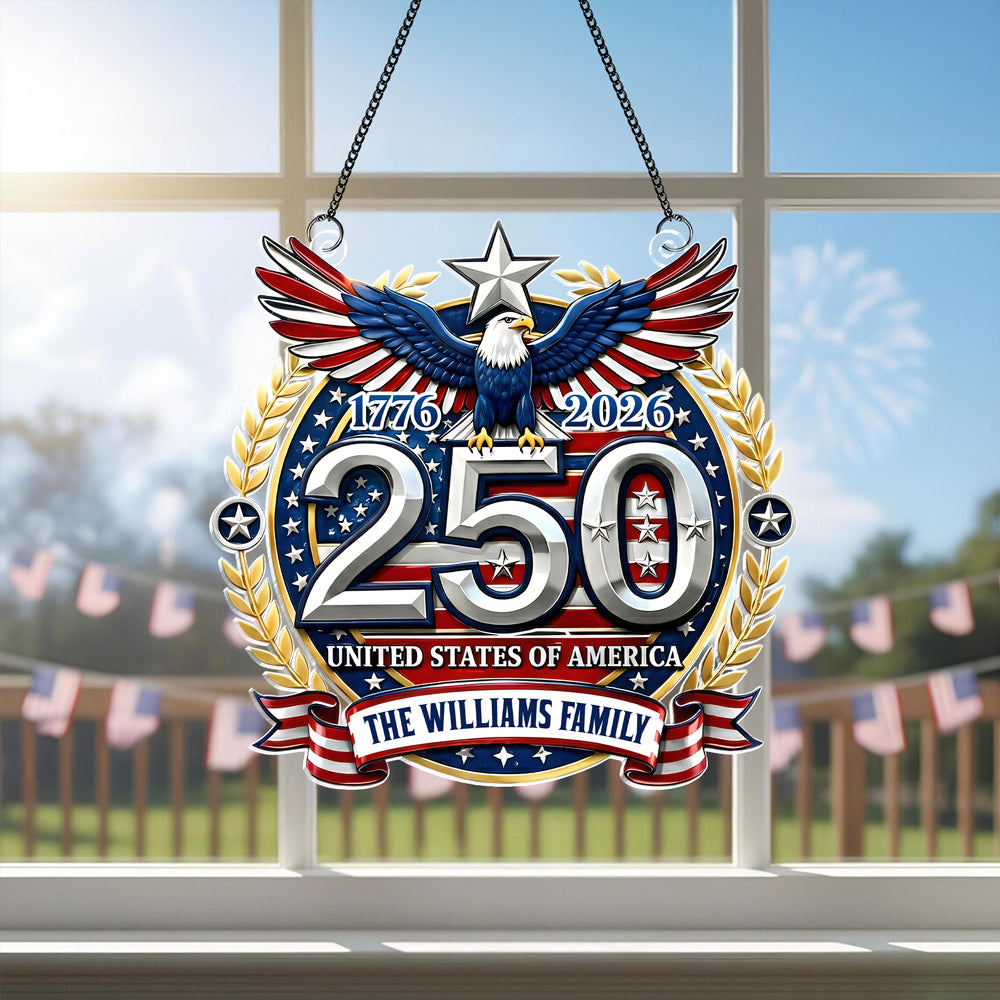 Custom Family Name USA 250th Anniversary Patriotic Acrylic Suncatcher LM32 899279