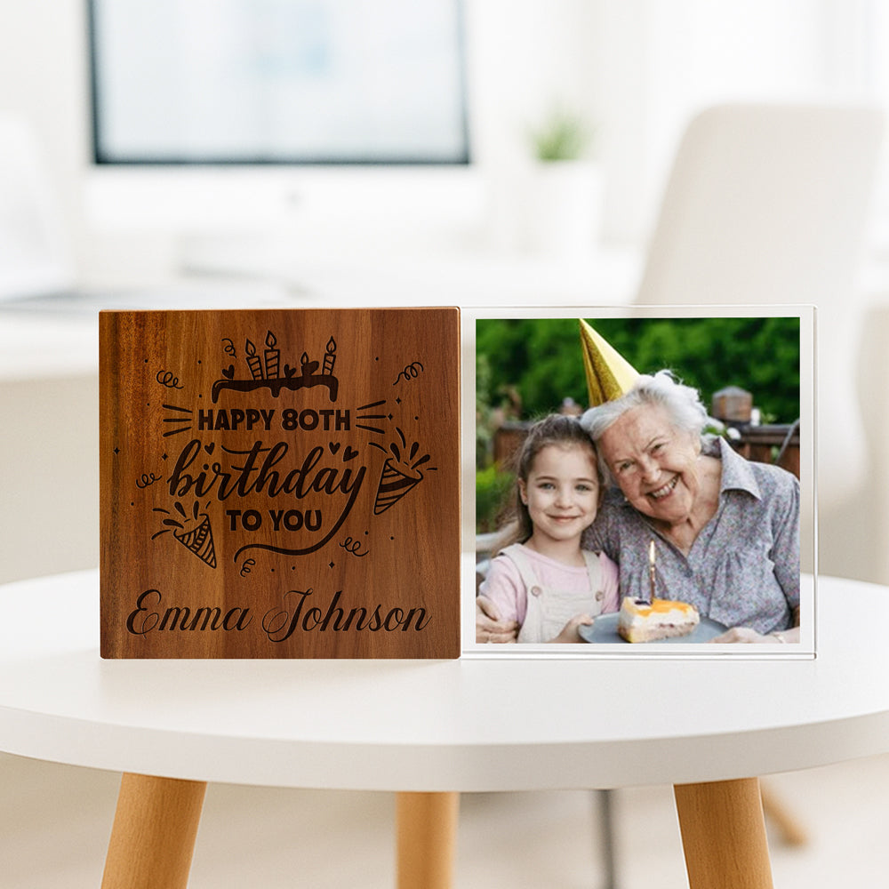 Custom Birthday Photo Wooden & Acrylic Photo Block Set Gift For Family CH07 896348