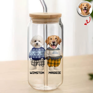 Custom Photo Dog Cat Xmas Clothes Christmas Glass Can With Lid For Dog Cat Lovers CH07 899140
