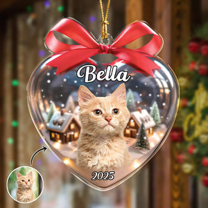 Custom Cat Photo Heart Shaped Acrylic Ornament Christmas Gift For Cat Lovers CH07 899488