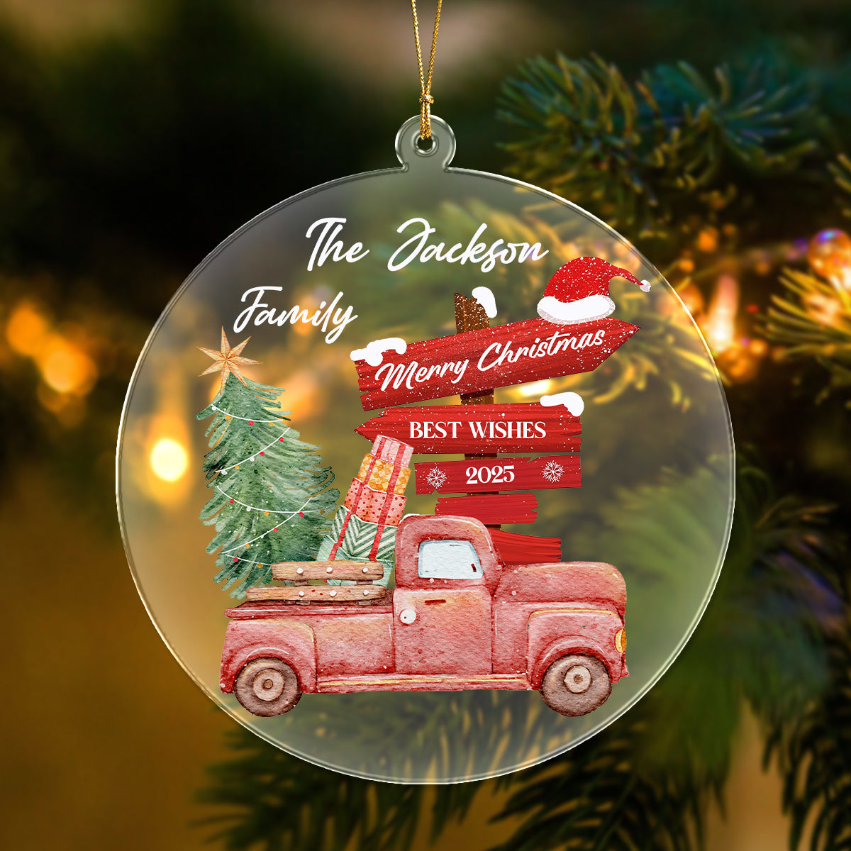 Personalized Family Name Merry Christmas Best Wishes Acrylic Ornament TH10 896317